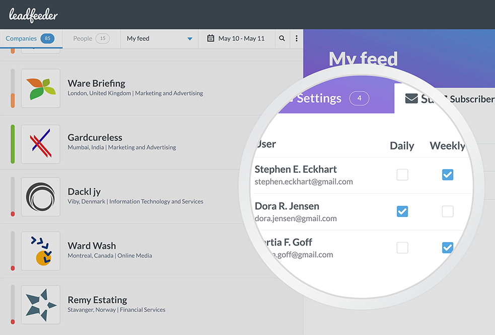 Online-Vertriebsberatung - Leadfeeder Screenshot von Benachrichtigungen